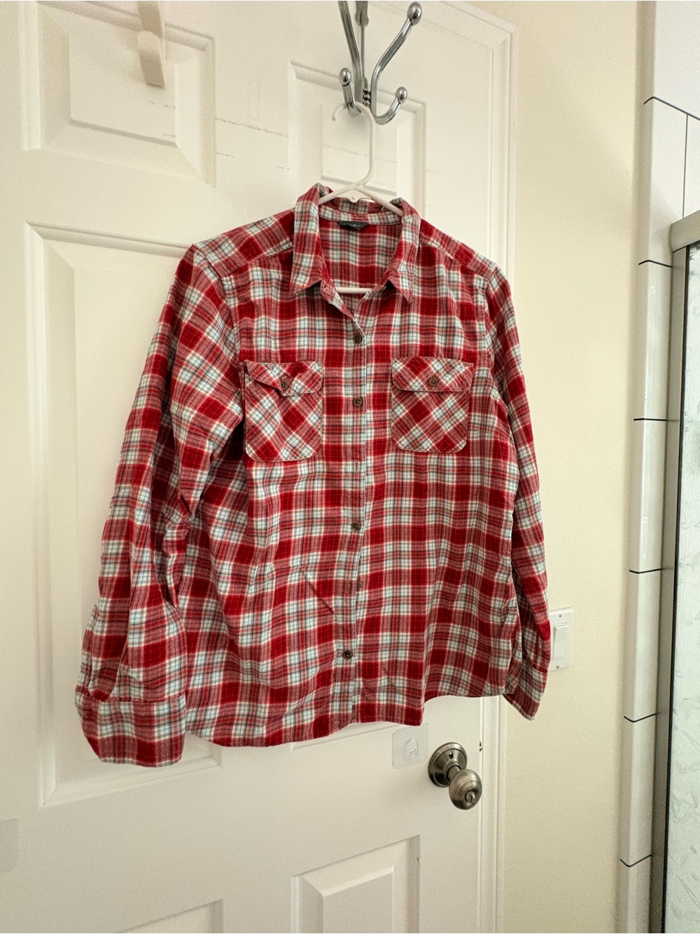 Eddie Bauer Red and White Plaid Button-Down Shirt